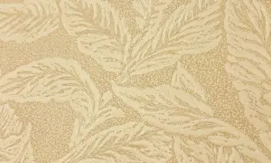 En beige tapet med ett mönster av stiliserade blad, typiskt för en tapet 1940-tal. Mönstret har en texturerad yta.