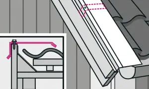 Detaljerad illustration visar hur man byter vindskivor. En närbild visar fästmetoden med skruv och en rosa linje som markerar monteringen.